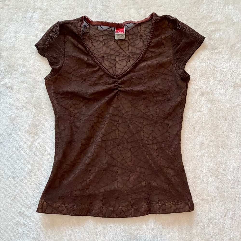 Dmbm Y2K Sheer Lace Top Womens Small Brown Stretch Grunge Goth